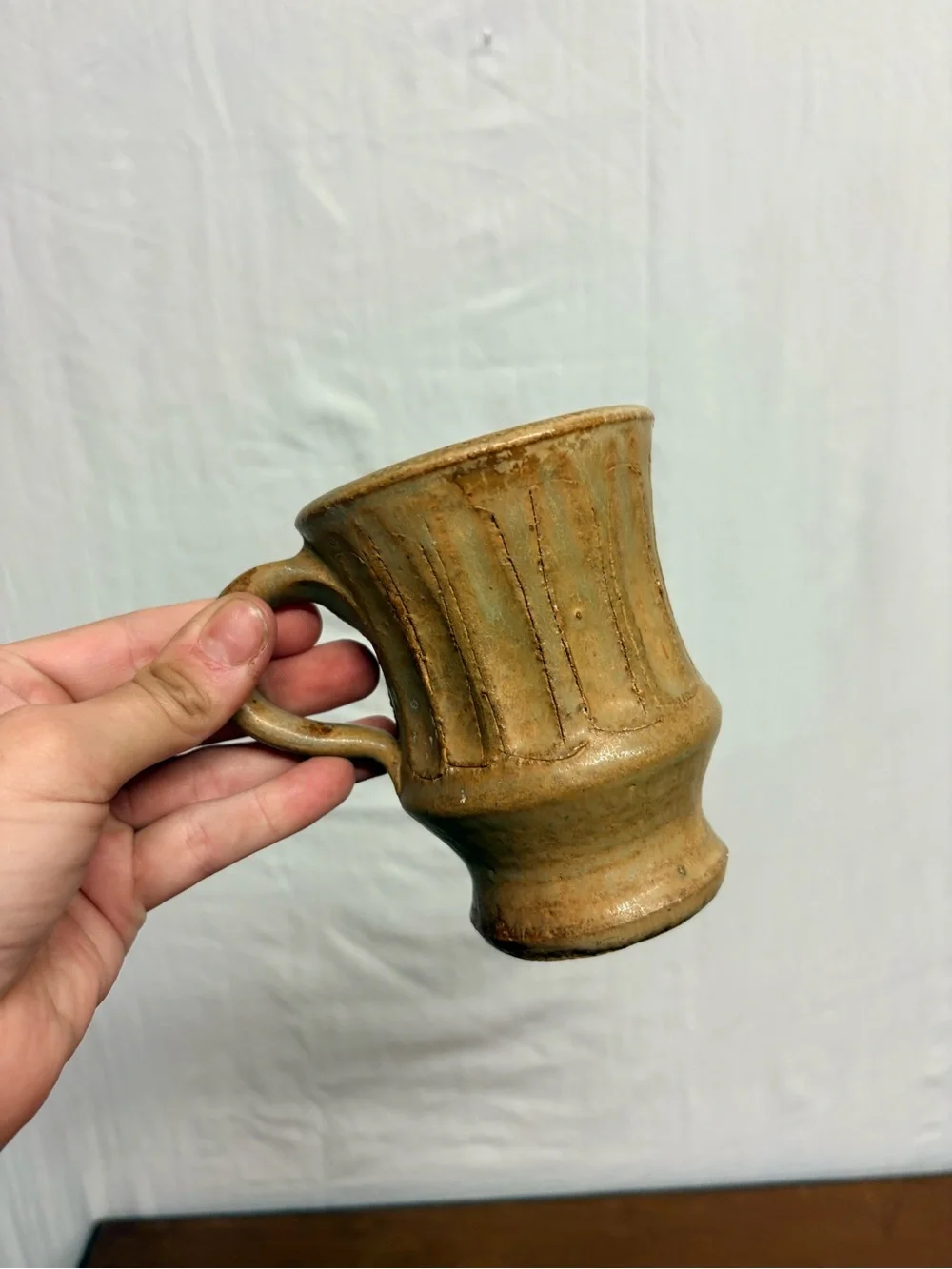 Vintage Neutral Pottery Pedestal Mug